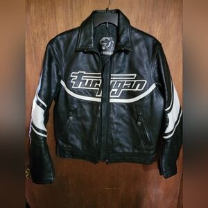 Black and White Men's Leather Furigan jacket